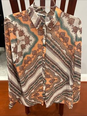 Timing Orange, Cream & Teal Paisley Button-Down Shirt